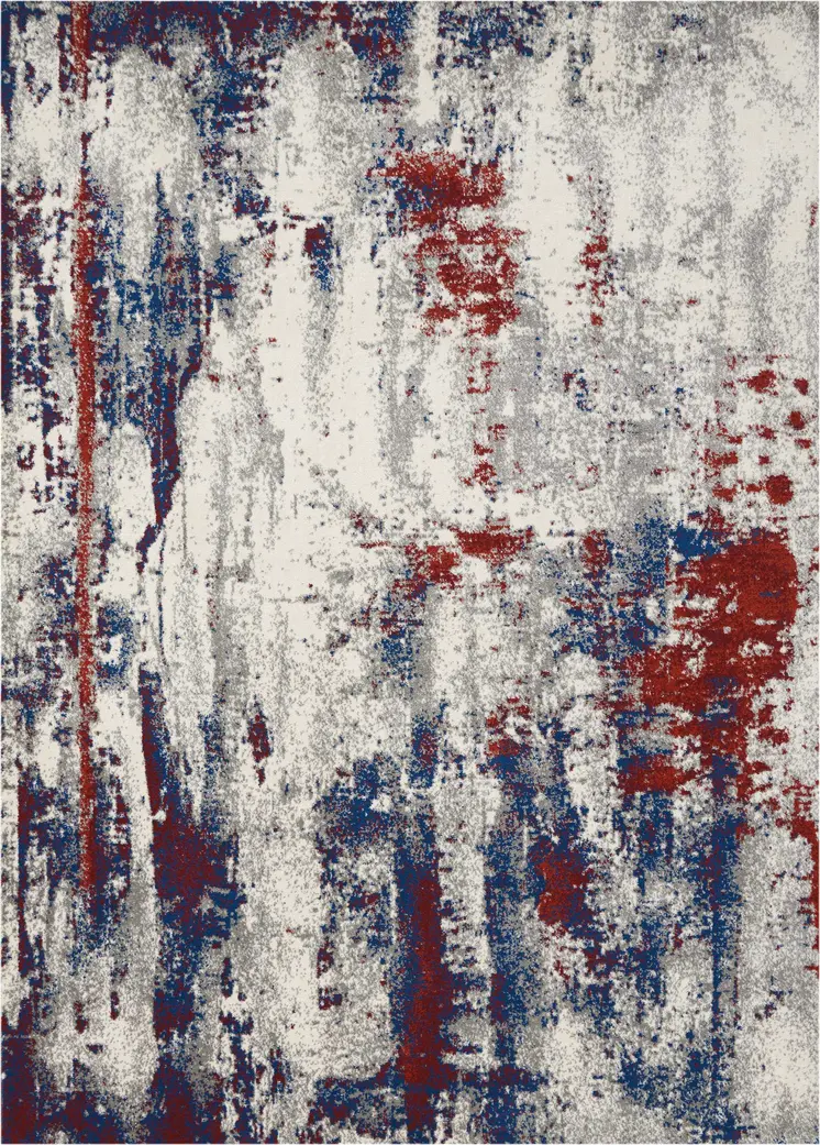 5' X 7' Ivory Red and Blue Abstract Non Skid Area Rug