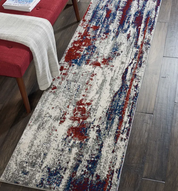 8' Tan Black and Ivory Floral Vines Non Skid Runner Rug
