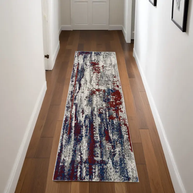 8' Tan Black and Ivory Floral Vines Non Skid Runner Rug