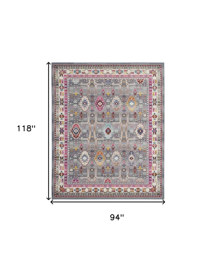 8' X 10' Ivory Pink And Gray Floral Distressed Non Skid Area Rug