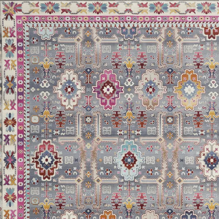 8' X 10' Ivory Pink And Gray Floral Distressed Non Skid Area Rug