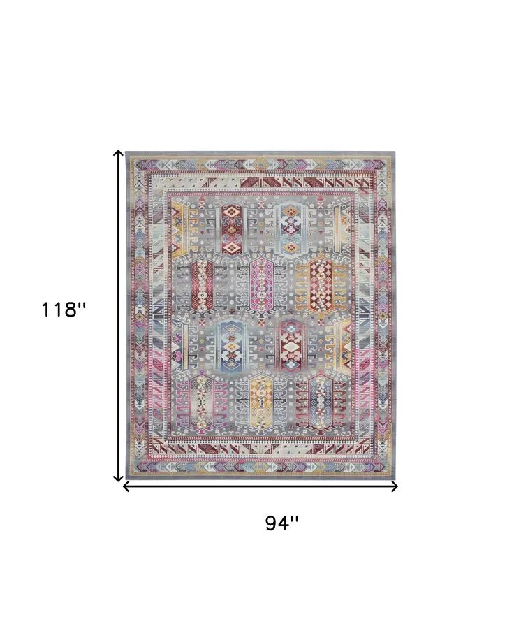 8' X 10' Ivory Gray And Red Floral Distressed Non Skid Area Rug