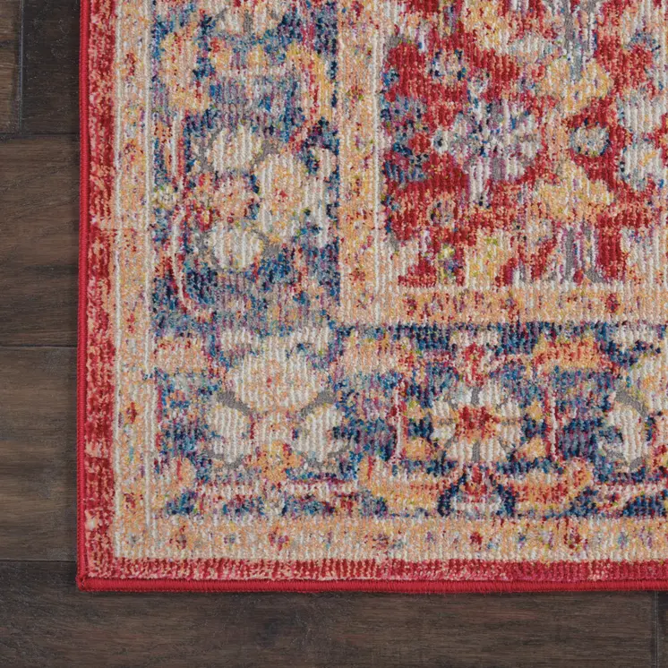 2' X 4' Blue and Red Floral Distressed Non Skid Area Rug