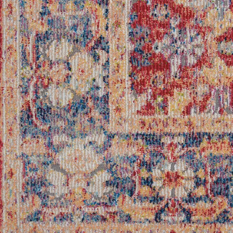2' X 4' Blue and Red Floral Distressed Non Skid Area Rug