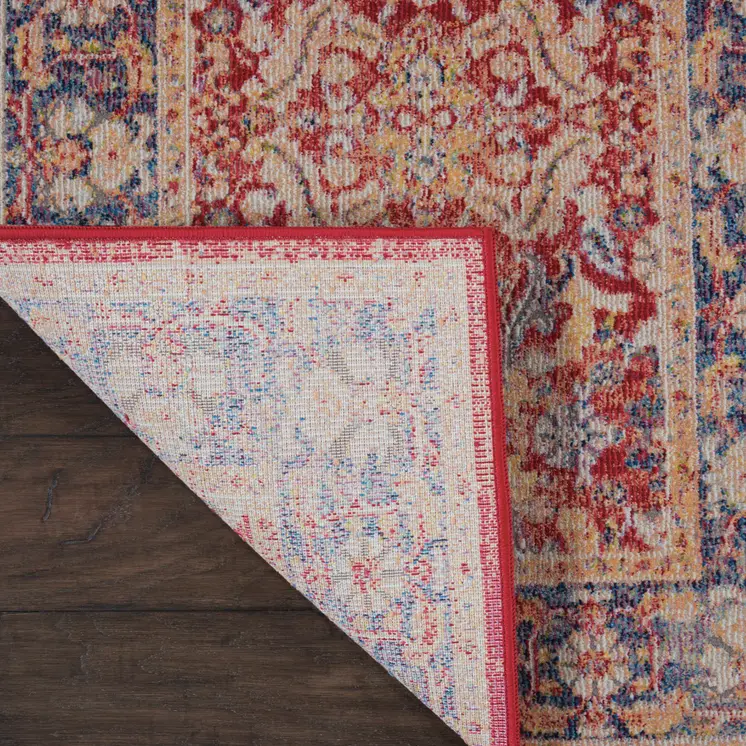2' X 4' Blue and Red Floral Distressed Non Skid Area Rug