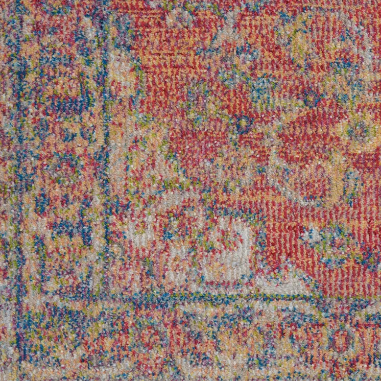 2' X 4' Blue and Red Floral Distressed Non Skid Area Rug