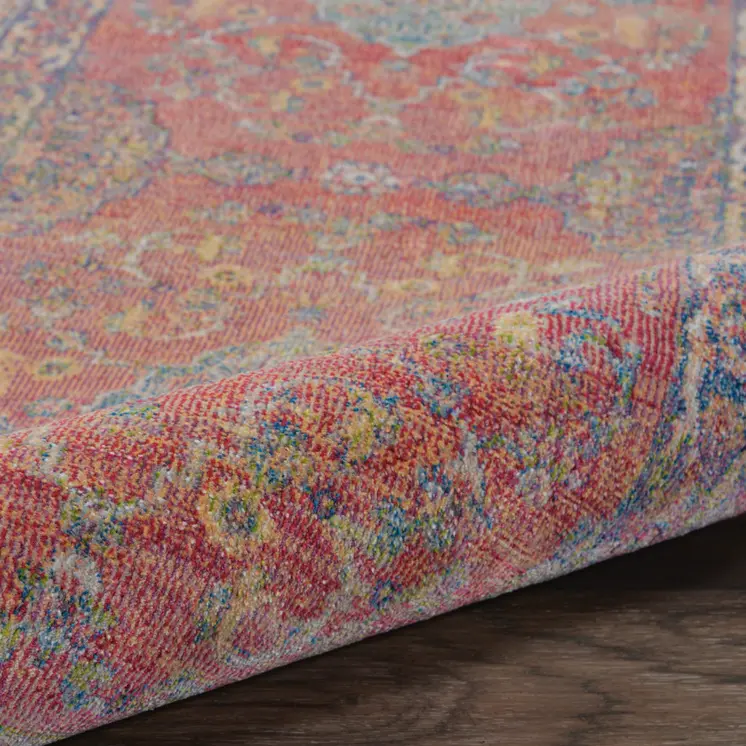 2' X 4' Blue and Red Floral Distressed Non Skid Area Rug