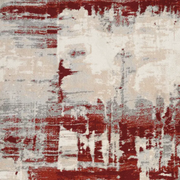 5' X 7' Ivory Red and Gray Abstract Non Skid Area Rug
