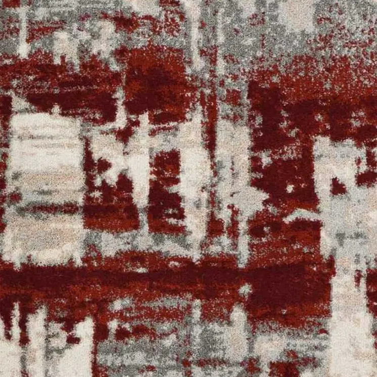 8' Ivory Red and Gray Abstract Non Skid Runner Rug