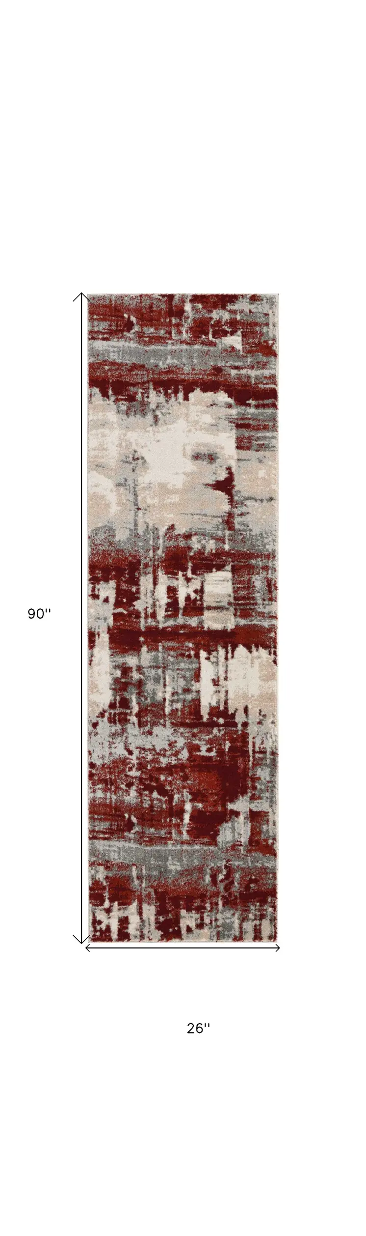 8' Ivory Red and Gray Abstract Non Skid Runner Rug