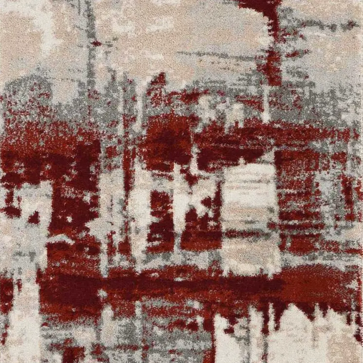 8' Ivory Red and Gray Abstract Non Skid Runner Rug