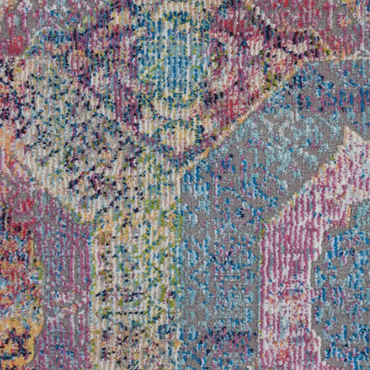 2' X 4' Blue Red and Orange Geometric Distressed Non Skid Area Rug