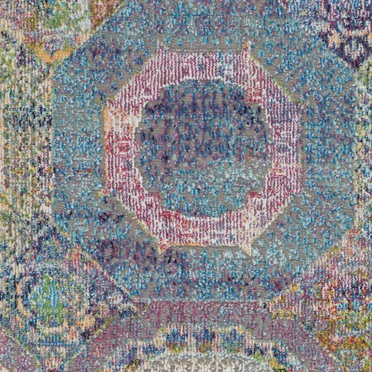 2' X 4' Blue Red and Orange Geometric Distressed Non Skid Area Rug