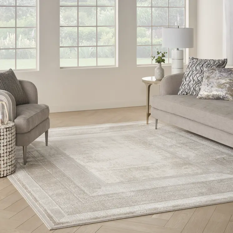8' X 10' Ivory and Gray Geometric Non Skid Area Rug