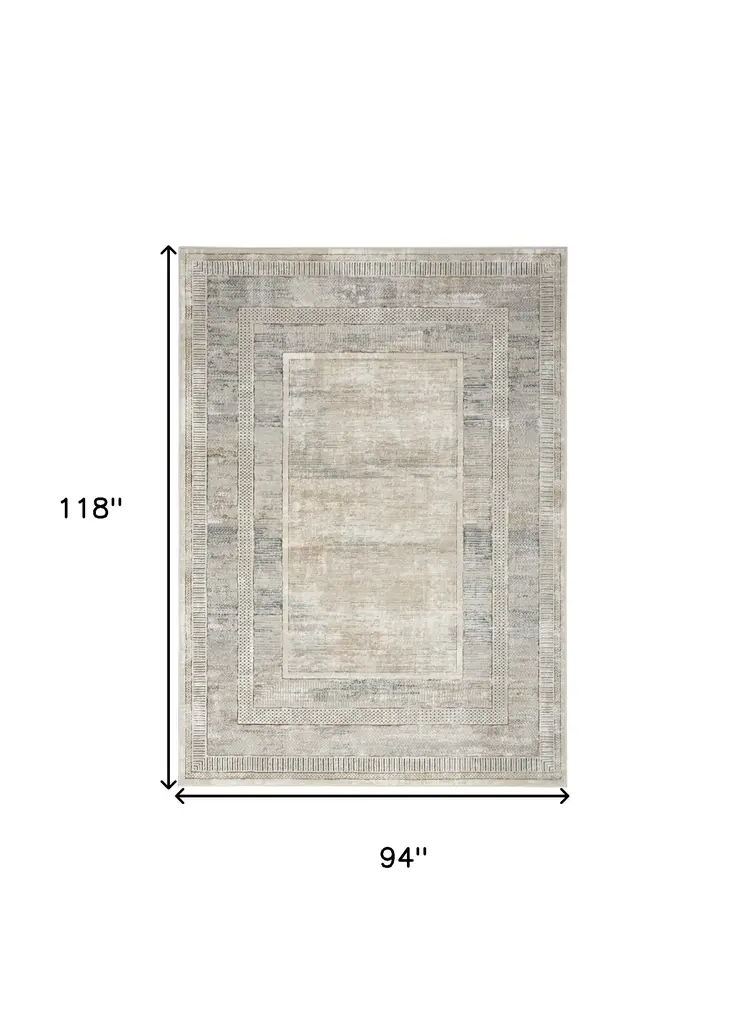 8' X 10' Ivory Blue and Gray Geometric Non Skid Area Rug