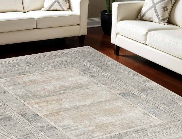 8' X 10' Ivory Blue and Gray Geometric Non Skid Area Rug