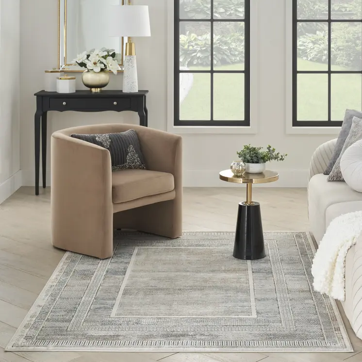 8' X 10' Ivory Blue and Gray Geometric Non Skid Area Rug