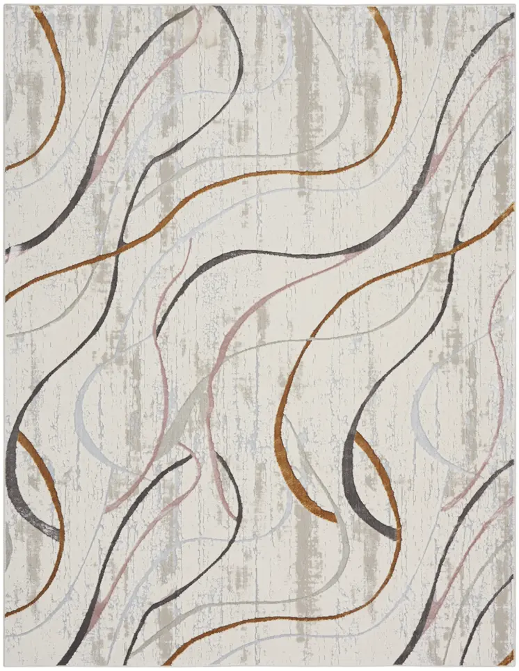 8' X 10' Ivory Brown and Gray Abstract Non Skid Area Rug
