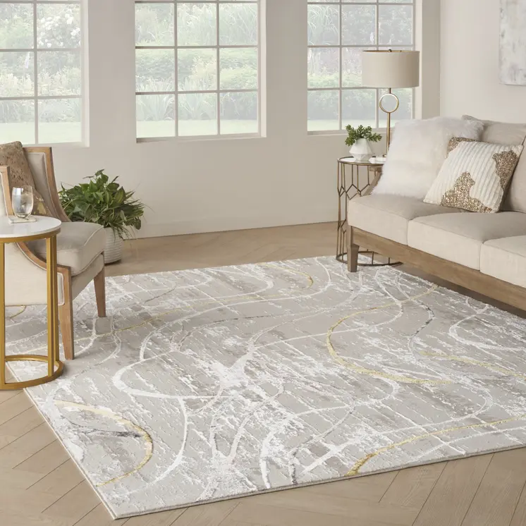 8' X 10' Ivory Brown and Gray Abstract Non Skid Area Rug