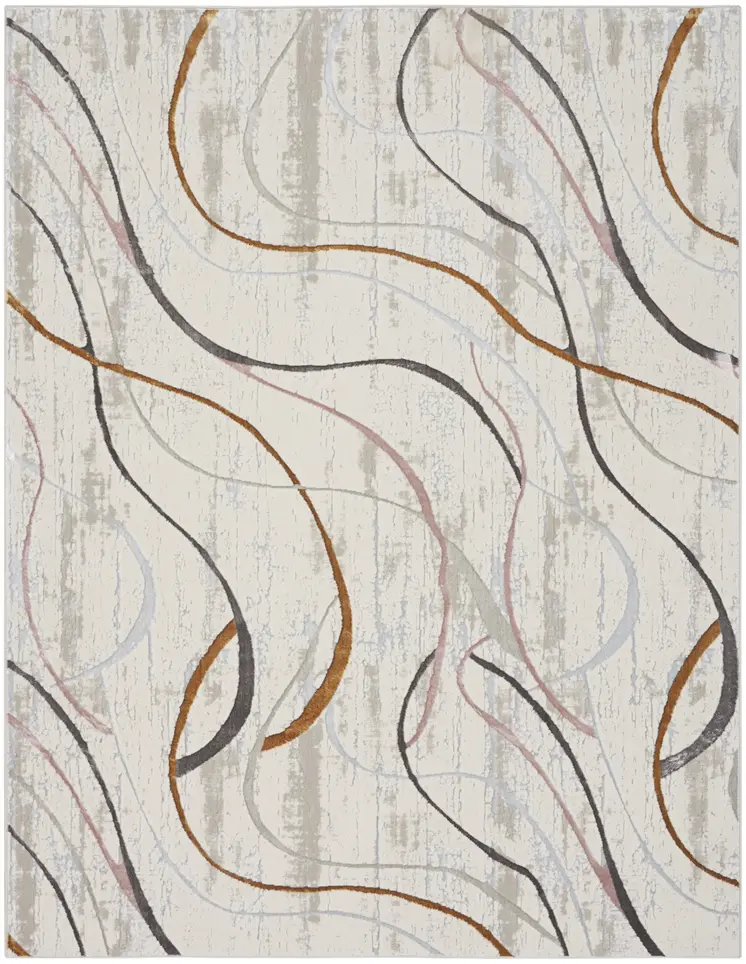 8' X 10' Ivory Brown and Gray Abstract Non Skid Area Rug