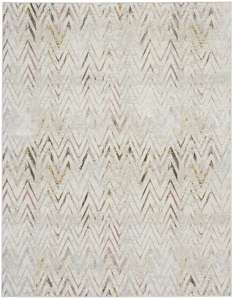 8' X 10' Ivory Brown and Gray Chevron Distressed Non Skid Area Rug