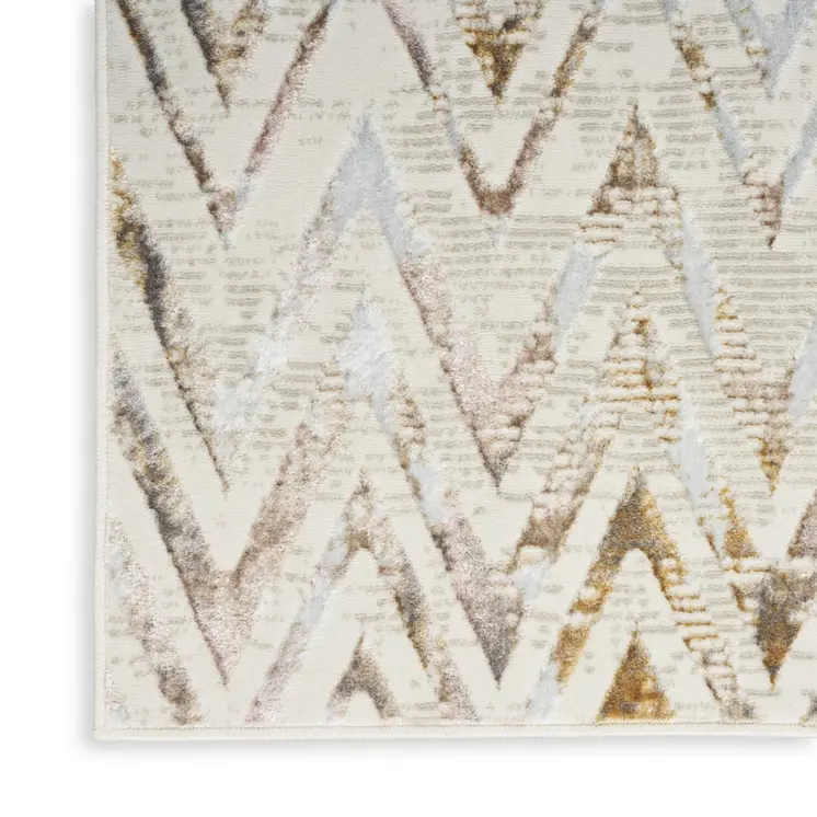 8' X 10' Ivory Brown and Gray Chevron Distressed Non Skid Area Rug