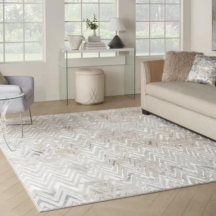 8' X 10' Ivory Brown and Gray Chevron Distressed Non Skid Area Rug