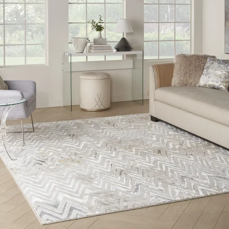 8' X 10' Ivory Brown and Gray Chevron Distressed Non Skid Area Rug