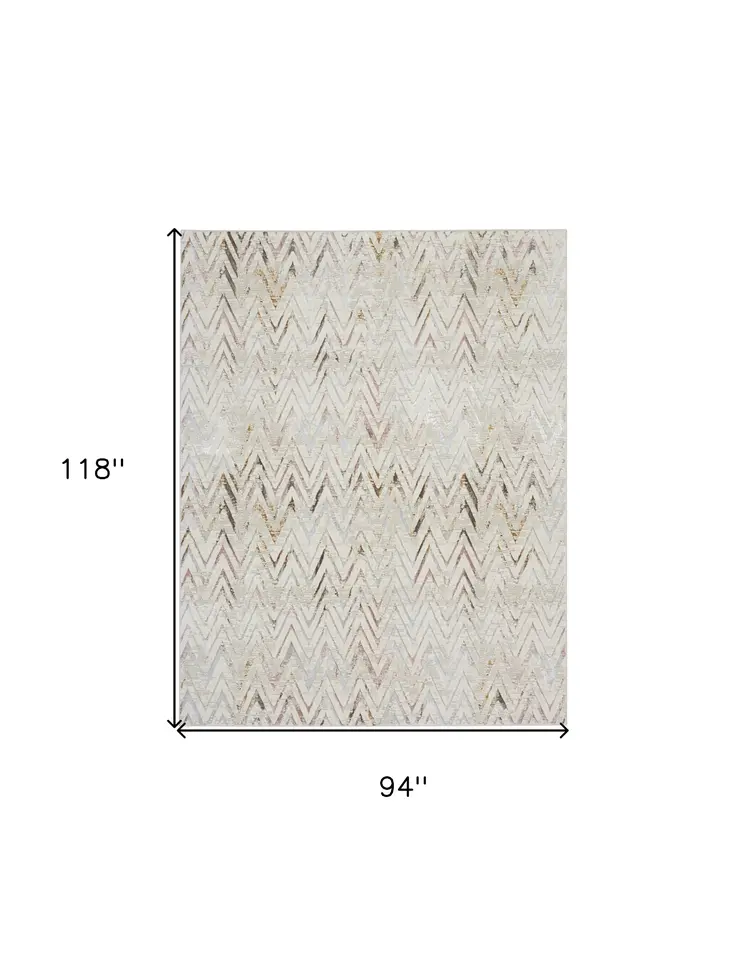8' X 10' Ivory Brown and Gray Chevron Distressed Non Skid Area Rug
