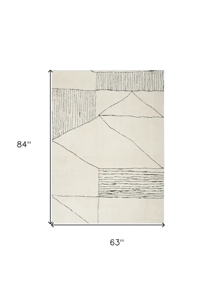 5' X 7' Ivory and Black Geometric Area Rug