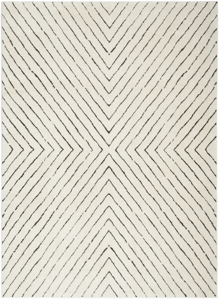 5' X 7' Ivory and Black Abstract Area Rug