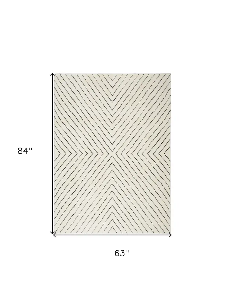 5' X 7' Ivory and Black Abstract Area Rug