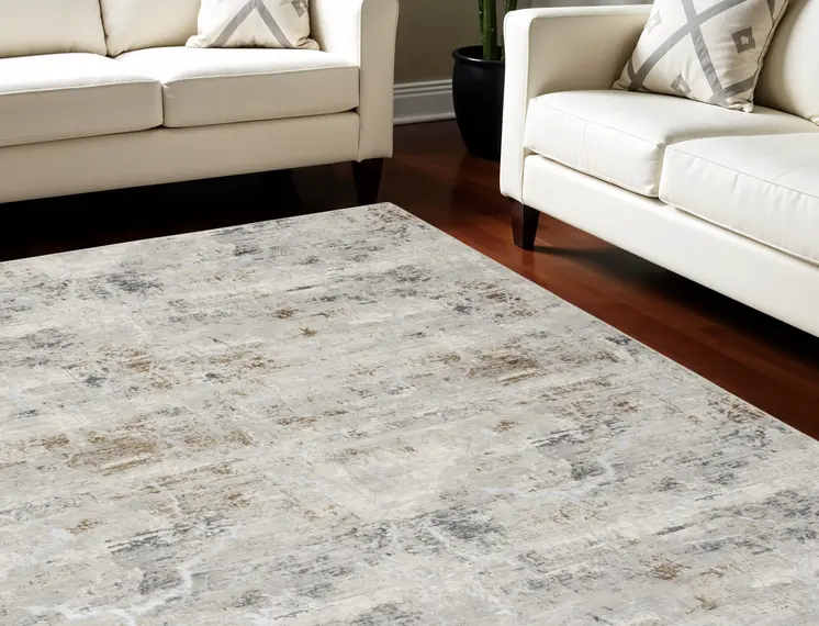 8' X 10' Ivory Gray and Brown Abstract Non Skid Area Rug