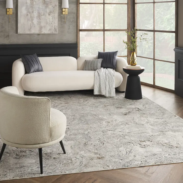 8' X 10' Ivory Gray and Brown Abstract Non Skid Area Rug