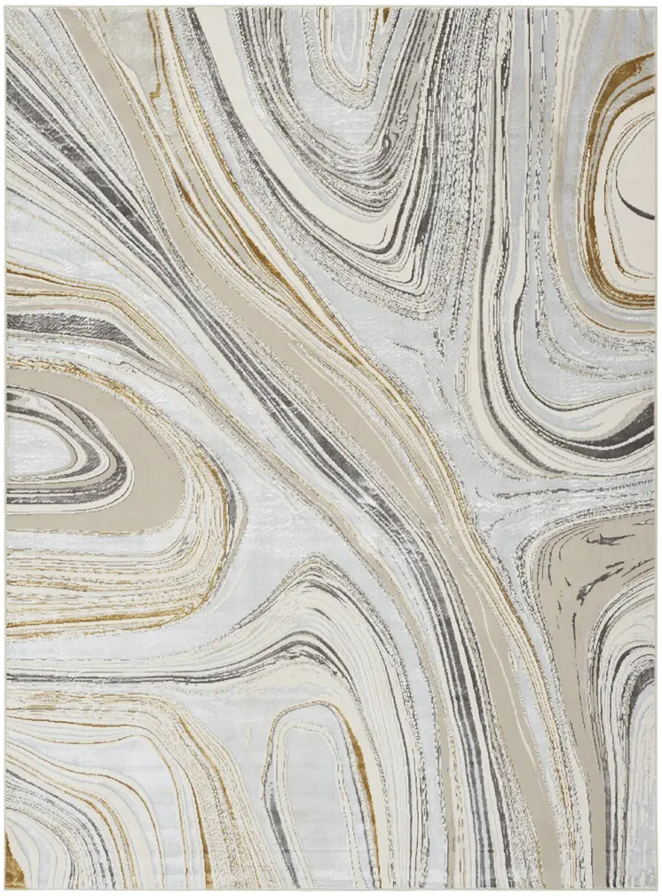 8' X 10' Ivory Gray and Brown Abstract Non Skid Area Rug