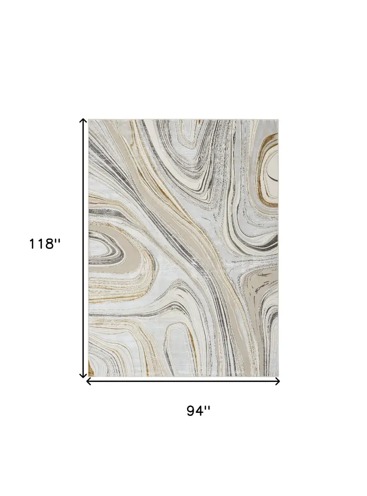 8' X 10' Ivory Gray and Brown Abstract Non Skid Area Rug