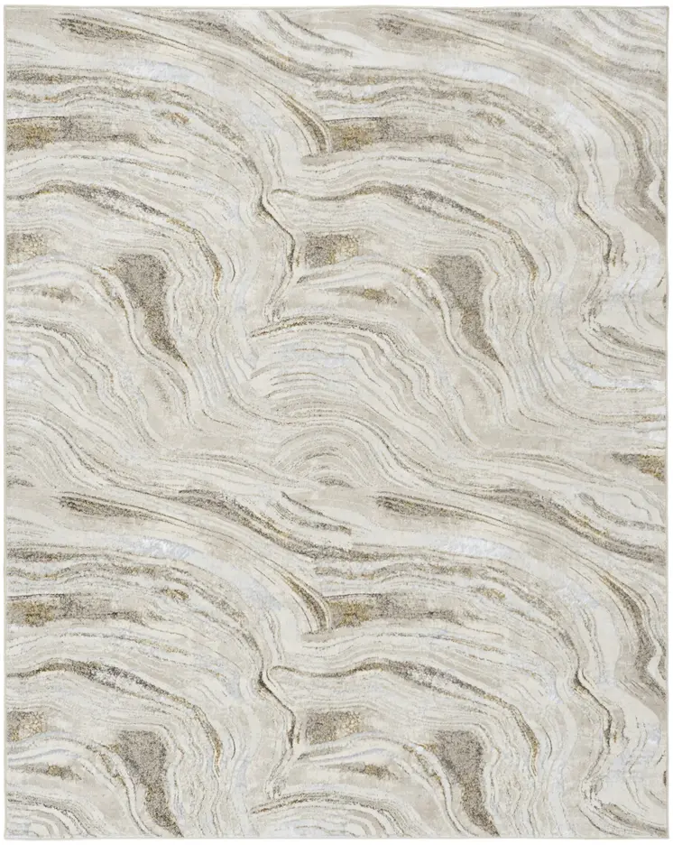 8' X 10' Ivory Gray and Brown Abstract Non Skid Area Rug