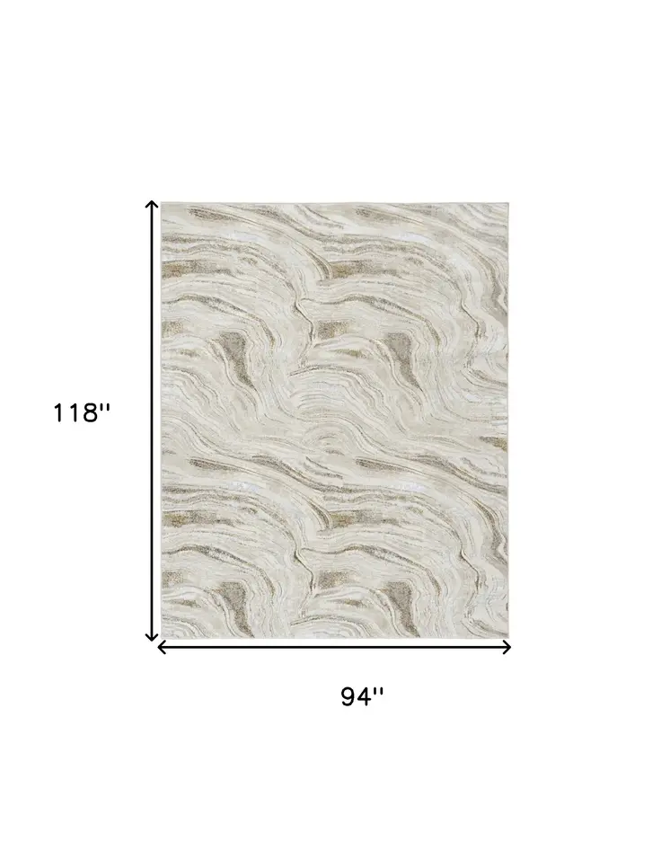 8' X 10' Ivory Gray and Brown Abstract Non Skid Area Rug
