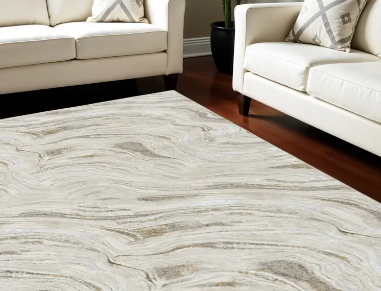 8' X 10' Ivory Gray and Brown Abstract Non Skid Area Rug