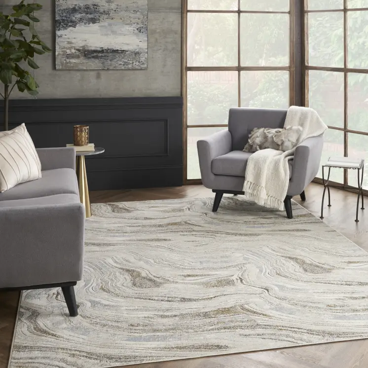 8' X 10' Ivory Gray and Brown Abstract Non Skid Area Rug