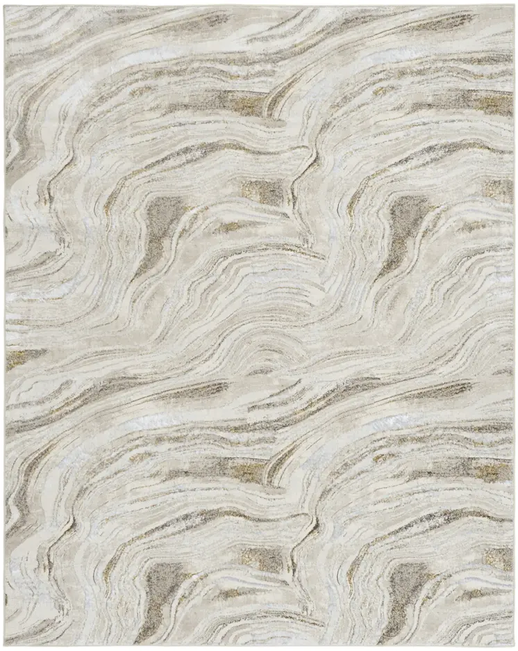 8' X 10' Ivory Gray and Brown Abstract Non Skid Area Rug