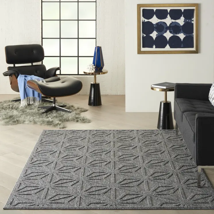 5' X 7' Dark Gray And Light Gray Geometric Indoor Outdoor Area Rug