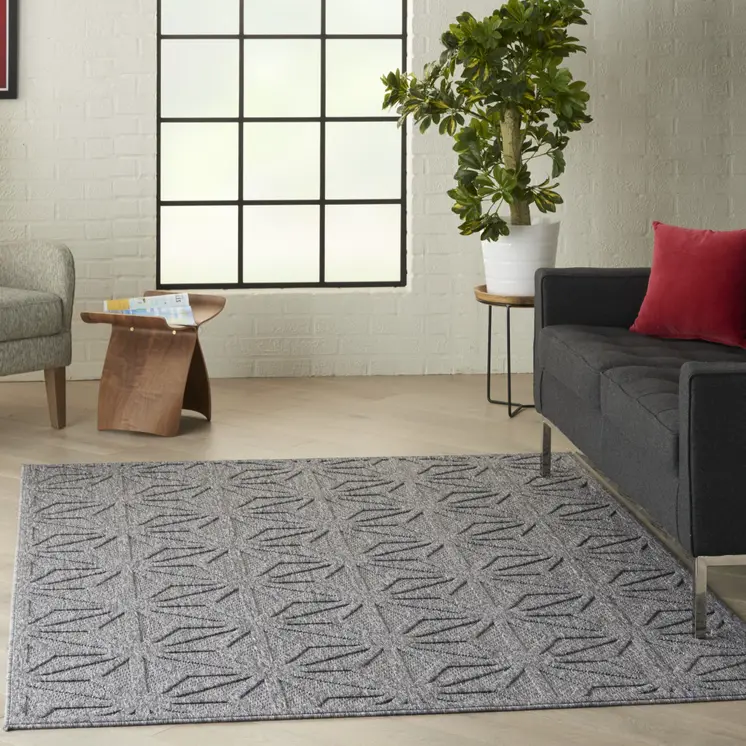 5' X 7' Dark Gray And Light Gray Geometric Indoor Outdoor Area Rug