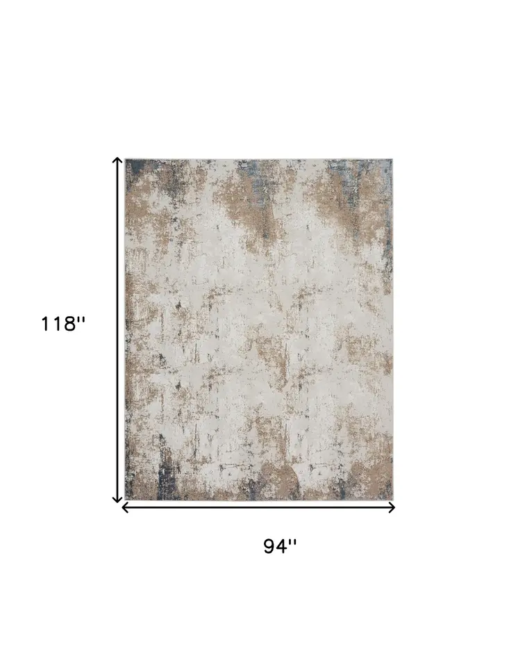 8' X 10' Taupe and Ivory Abstract Distressed Non Skid Area Rug