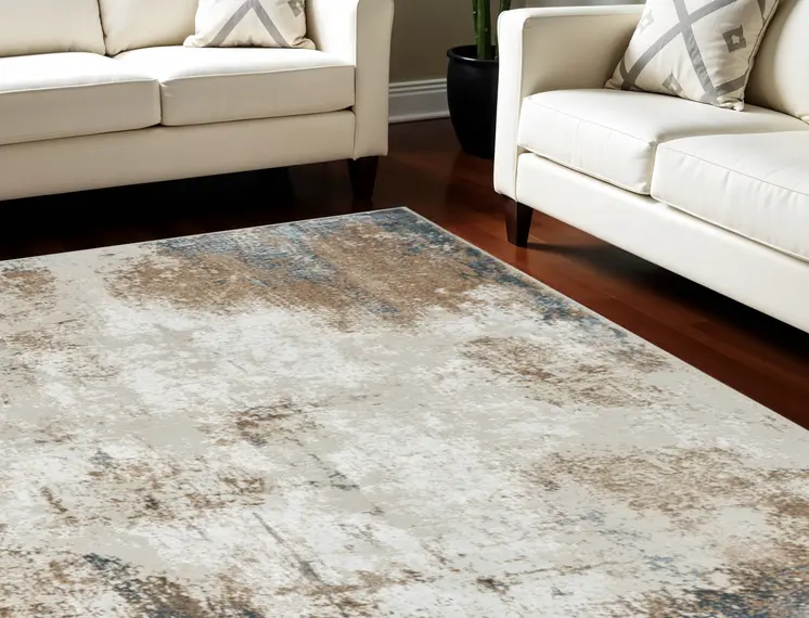 8' X 10' Taupe and Ivory Abstract Distressed Non Skid Area Rug