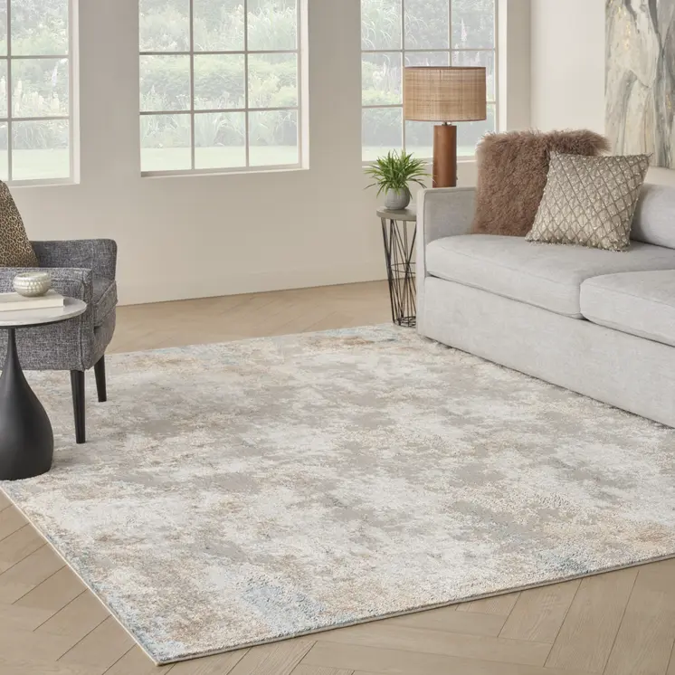 8' X 10' Taupe and Ivory Abstract Distressed Non Skid Area Rug