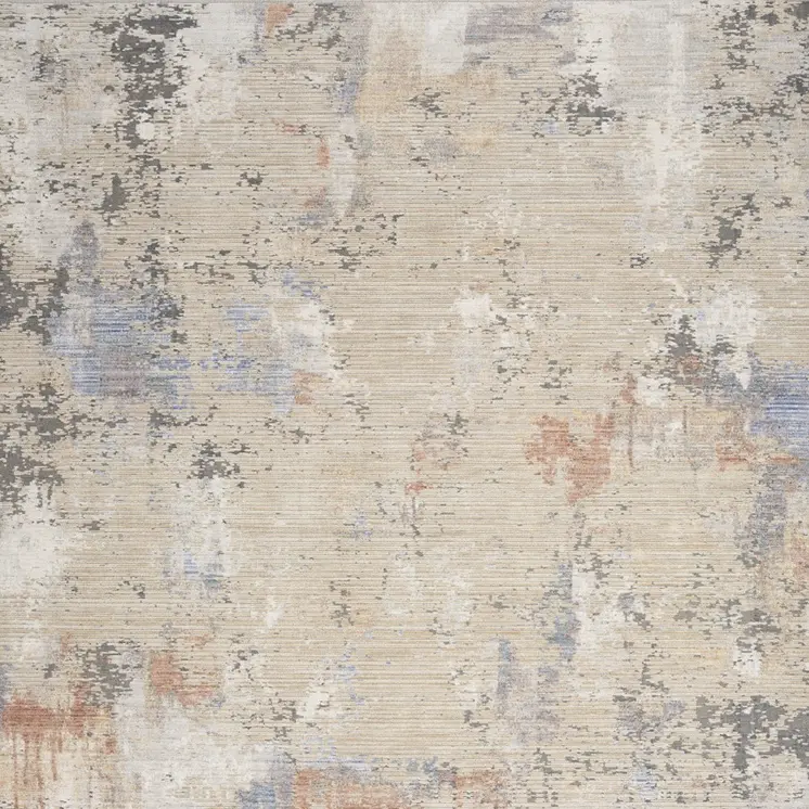 8' X 10' Beige Teal Blue and Gray Abstract Area Rug With Fringe