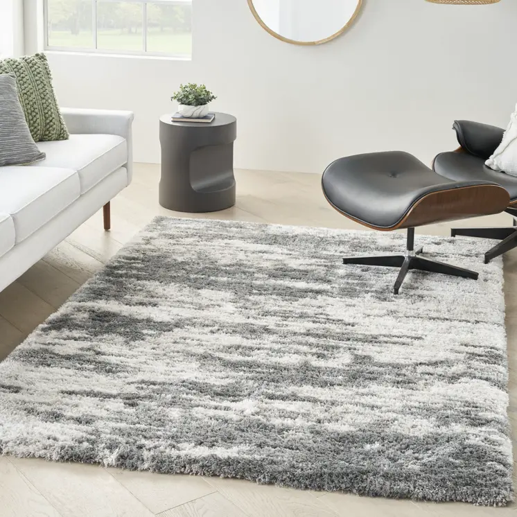 4' X 6' Charcoal and Ivory Abstract Shag Area Rug