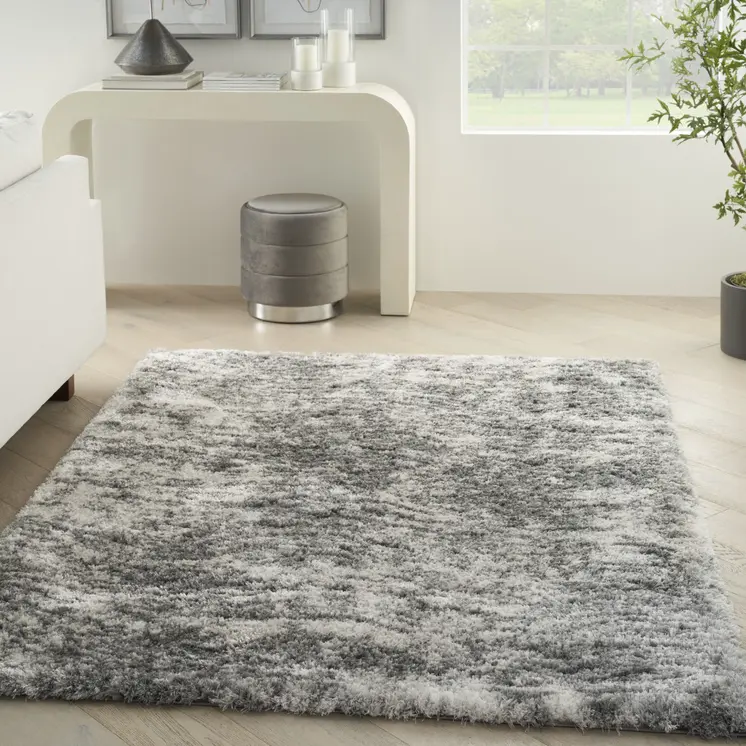 4' X 6' Charcoal and Ivory Abstract Shag Area Rug