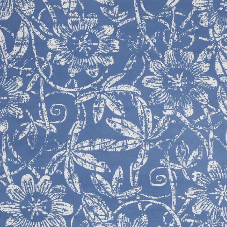 7' X 10' Ivory and Blue Floral Distressed Non Skid Area Rug